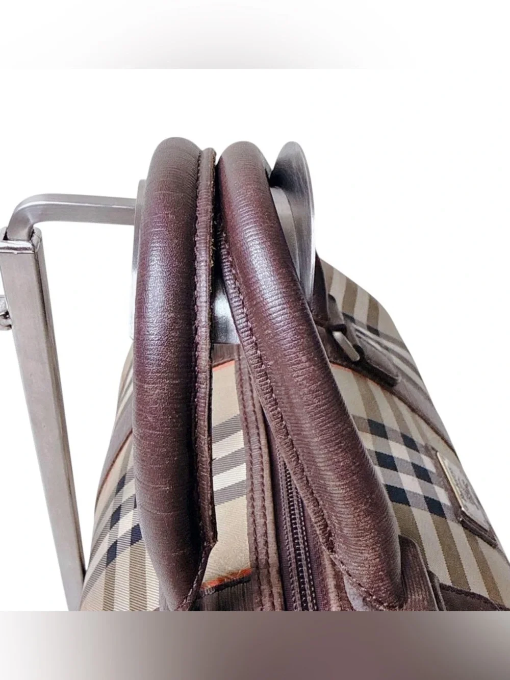 Burberry Haymarket Nova Check Top Handle Boston Travel Tote Carry All Purse Bag